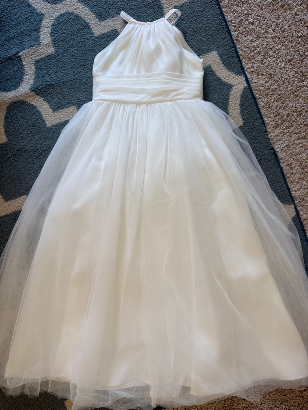 Worn Once Formal White Halter Tulle Flower Girl Dress - sister match available